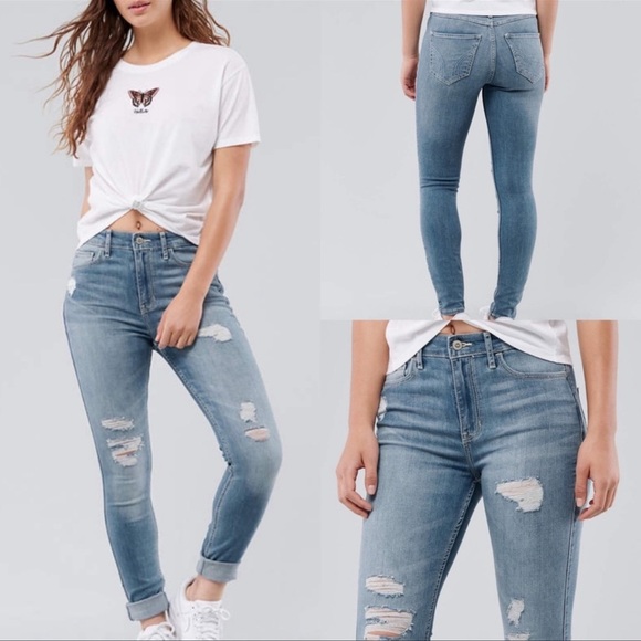 Hollister Denim - HOLLISTER HIGH RISE SUPER SKINNY CLASSIC STRETCH DISTRESSED WITH POCKETS SIZE 9L